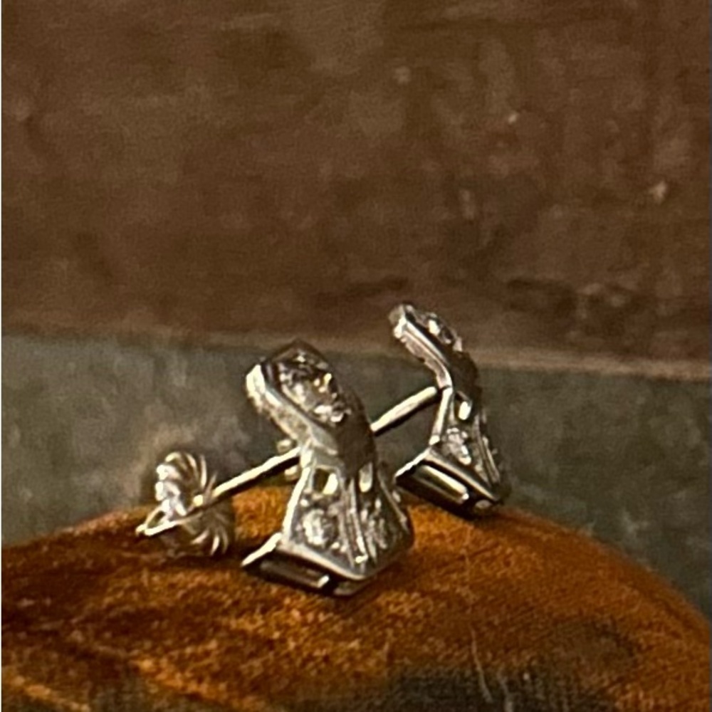 Antique 14k Old Cut Diamond Studs - Picture 4 of 8